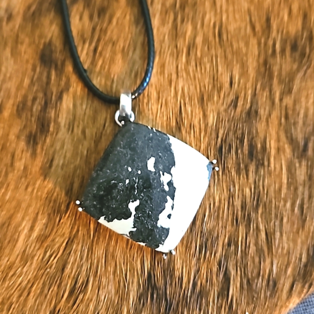 Zebra jasper gemstone necklace silver on cord new western boho